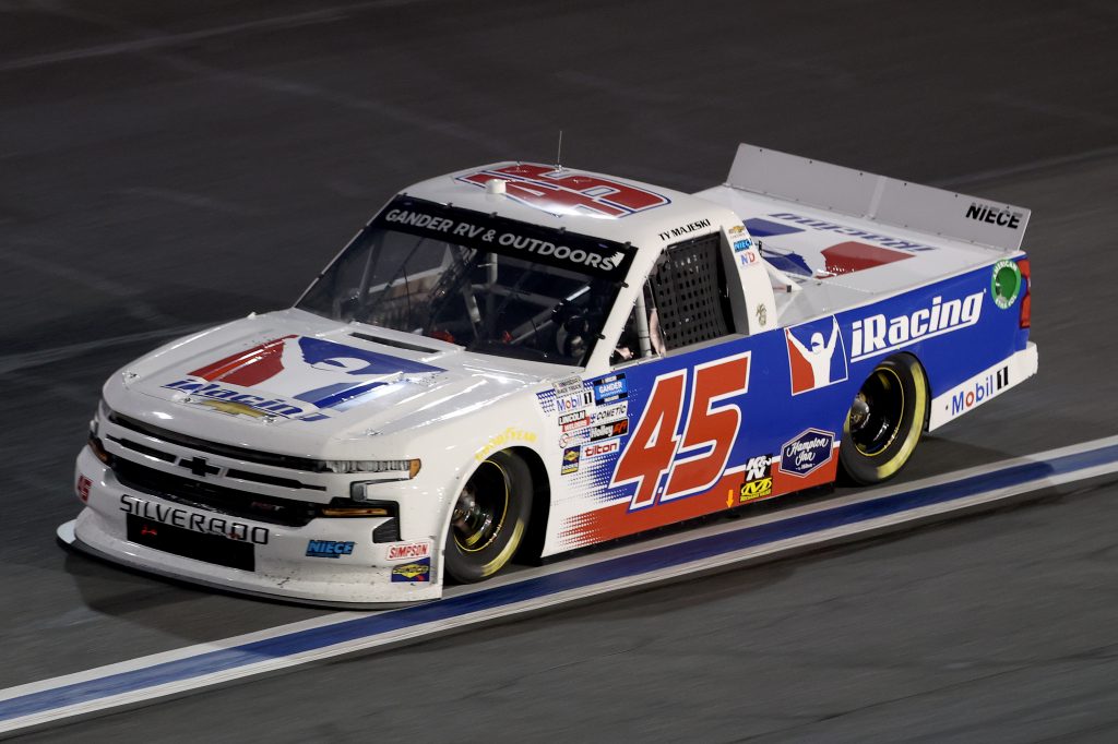 CONCORD, NORTH CAROLINA - MAY 26: Ty Majeski, driver of the #45 iRacing Chevrolet, drives during the NASCAR Gander Outdoors Trucks Series North Carolina Education Lottery 200 at Charlotte Motor Speedway on May 26, 2020 in Concord, North Carolina. (Photo by Chris Graythen/Getty Images) | Getty Images