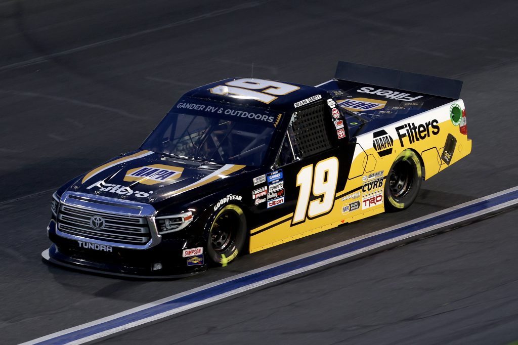 CONCORD, NORTH CAROLINA - MAY 26: Derek Kraus, driver of the #19 NAPA FILTERS Toyota, drives during the NASCAR Gander Outdoors Trucks Series North Carolina Education Lottery 200 at Charlotte Motor Speedway on May 26, 2020 in Concord, North Carolina. (Photo by Chris Graythen/Getty Images) | Getty Images