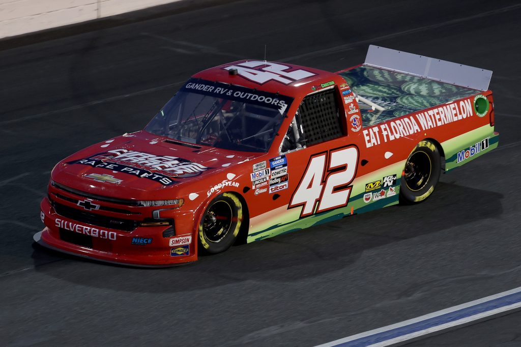 CONCORD, NORTH CAROLINA - MAY 26: Ross Chastain, driver of the #42 Florida Watermelon Association Chevrolet, drives during the NASCAR Gander Outdoors Trucks Series North Carolina Education Lottery 200 at Charlotte Motor Speedway on May 26, 2020 in Concord, North Carolina. (Photo by Chris Graythen/Getty Images) | Getty Images