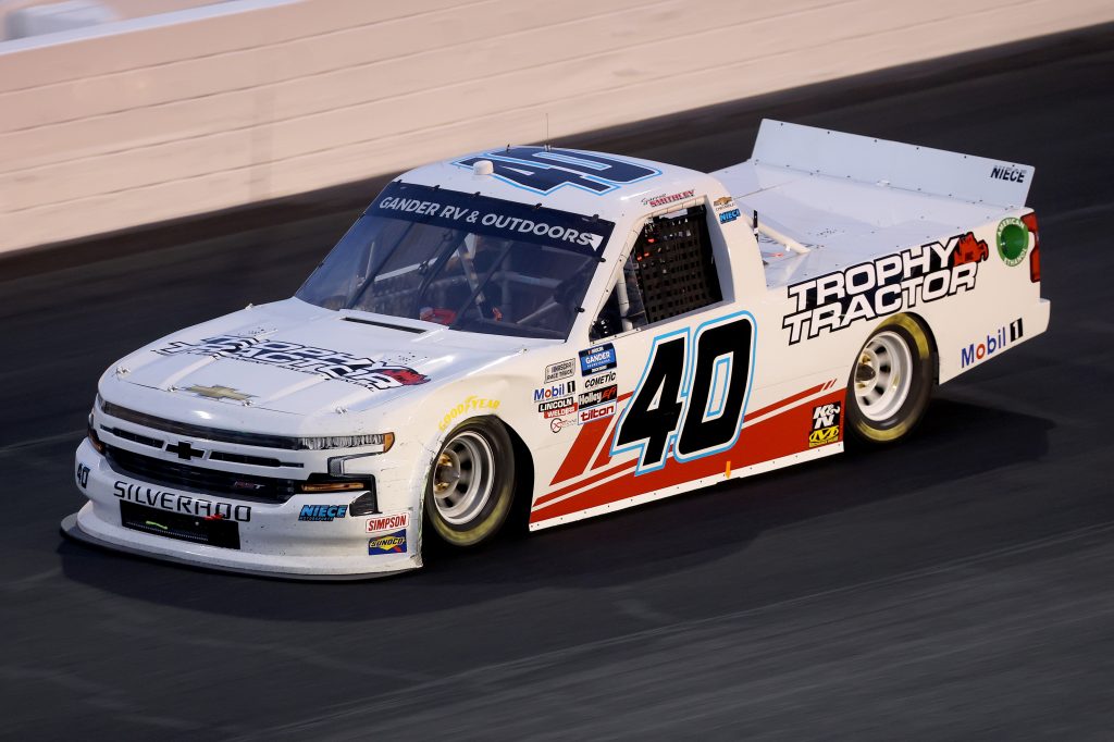 CONCORD, NORTH CAROLINA - MAY 26: Garrett Smithley, driver of the #40 Trophy Tractor Chevrolet, drives during the NASCAR Gander Outdoors Trucks Series North Carolina Education Lottery 200 at Charlotte Motor Speedway on May 26, 2020 in Concord, North Carolina. (Photo by Chris Graythen/Getty Images) | Getty Images