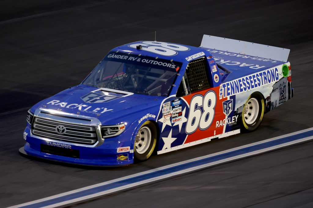 CONCORD, NORTH CAROLINA - MAY 26: Clay Greenfield, driver of the #68 Rackley Roofing Toyota, drives during the NASCAR Gander Outdoors Trucks Series North Carolina Education Lottery 200 at Charlotte Motor Speedway on May 26, 2020 in Concord, North Carolina. (Photo by Chris Graythen/Getty Images) | Getty Images