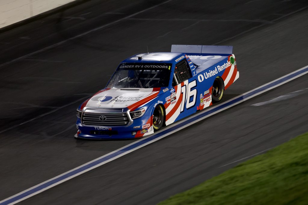 CONCORD, NORTH CAROLINA - MAY 26: Austin Hill, driver of the #16 United Rentals Toyota, drives during the NASCAR Gander Outdoors Trucks Series North Carolina Education Lottery 200 at Charlotte Motor Speedway on May 26, 2020 in Concord, North Carolina. (Photo by Chris Graythen/Getty Images) | Getty Images