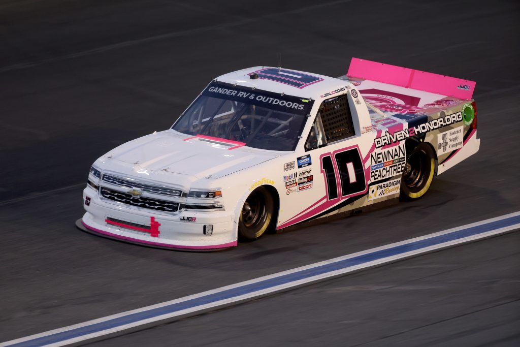 CONCORD, NORTH CAROLINA - MAY 26: Jennifer Jo Cobb, driver of the #10 Driven2Honor.org Chevrolet, drives during the NASCAR Gander Outdoors Trucks Series North Carolina Education Lottery 200 at Charlotte Motor Speedway on May 26, 2020 in Concord, North Carolina. (Photo by Chris Graythen/Getty Images) | Getty Images