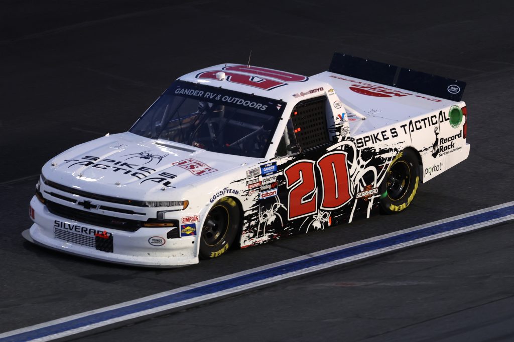 CONCORD, NORTH CAROLINA - MAY 26: Spencer Boyd, driver of the #20 Spike's Tactical Chevrolet, drives during the NASCAR Gander Outdoors Trucks Series North Carolina Education Lottery 200 at Charlotte Motor Speedway on May 26, 2020 in Concord, North Carolina. (Photo by Chris Graythen/Getty Images) | Getty Images