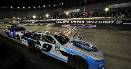BRISTOL, TENNESSEE - JUNE 01: Noah Gragson, driver of the #9 Plan B Sales Chevrolet, crosses the finish line to win the NASCAR Xfinity Series Cheddar's 300 presented by Alsco at Bristol Motor Speedway on June 01, 2020 in Bristol, Tennessee. (Photo by Kevin C. Cox/Getty Images) | Getty Images