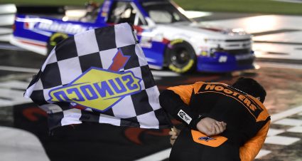 CONCORD, NORTH CAROLINA - MAY 26: Chase Elliott, driver of the #24 iRacing Chevrolet, celebrates after winning the NASCAR Gander Outdoors Trucks Series North Carolina Education Lottery 200 at Charlotte Motor Speedway on May 26, 2020 in Concord, North Carolina. (Photo by Jared C. Tilton/Getty Images) | Getty Images