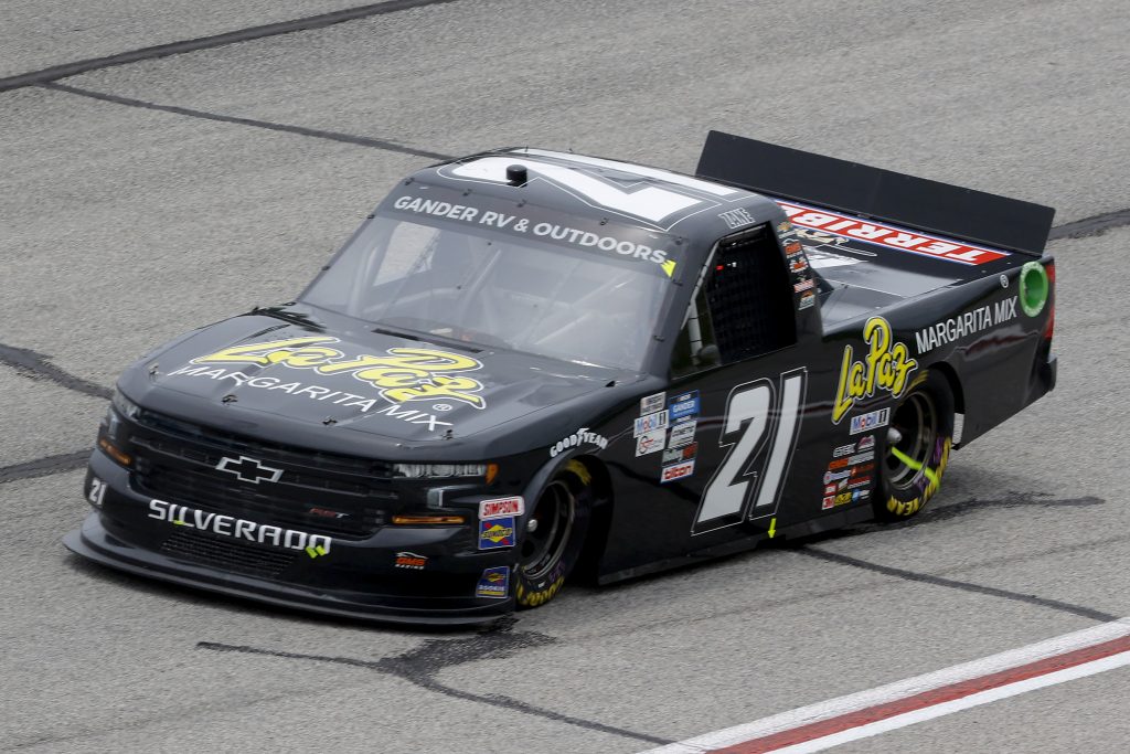 HAMPTON, GEORGIA - JUNE 06: Zane Smith, driver of the #21 LaPaz Margarita Mix Chevrolet, drives during the NASCAR Gander Outdoors Truck Series Vet Tix Camping World 200 at Atlanta Motor Speedway on June 06, 2020 in Hampton, Georgia. (Photo by Chris Graythen/Getty Images) | Getty Images
