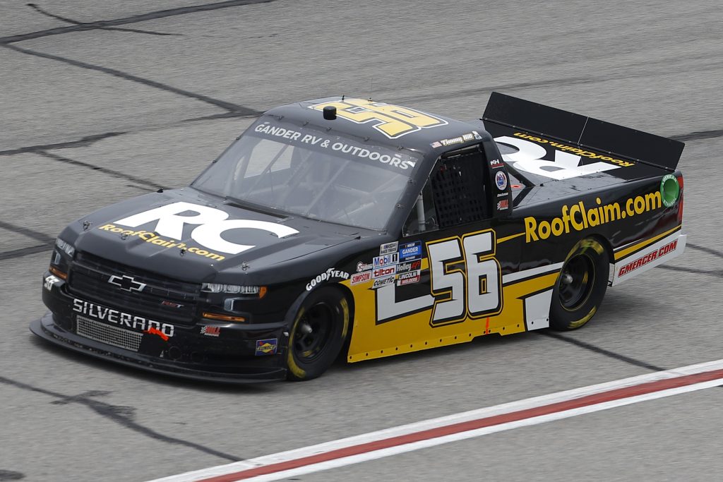 HAMPTON, GEORGIA - JUNE 06: Timmy Hill, driver of the #56 RoofClaim.com Chevrolet, drives during the NASCAR Gander Outdoors Truck Series Vet Tix Camping World 200 at Atlanta Motor Speedway on June 06, 2020 in Hampton, Georgia. (Photo by Chris Graythen/Getty Images) | Getty Images