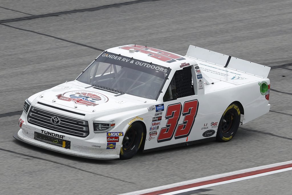 HAMPTON, GEORGIA - JUNE 06: Gray Gaulding, driver of the #33 Toyota, drives during the NASCAR Gander Outdoors Truck Series Vet Tix Camping World 200 at Atlanta Motor Speedway on June 06, 2020 in Hampton, Georgia. (Photo by Chris Graythen/Getty Images) | Getty Images