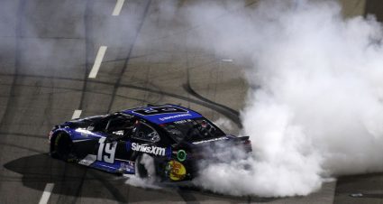 MARTINSVILLE, VIRGINIA - JUNE 10: Martin Truex Jr., driver of the #19 SiriusXM Toyota, celebrates after winning the NASCAR Cup Series Blue-Emu Maximum Pain Relief 500 at Martinsville Speedway on June 10, 2020 in Martinsville, Virginia. (Photo by Rob Carr/Getty Images) | Getty Images