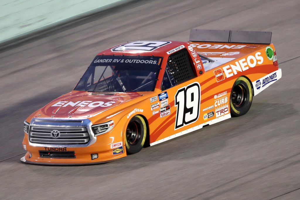HOMESTEAD, FLORIDA - JUNE 13: Derek Kraus, driver of the #19 ENEOS/NAPA FILTERS Toyota, races during the NASCAR Gander RV & Outdoors Truck Series Baptist Health 200 at Homestead-Miami Speedway on June 13, 2020 in Homestead, Florida. (Photo by Chris Graythen/Getty Images) | Getty Images
