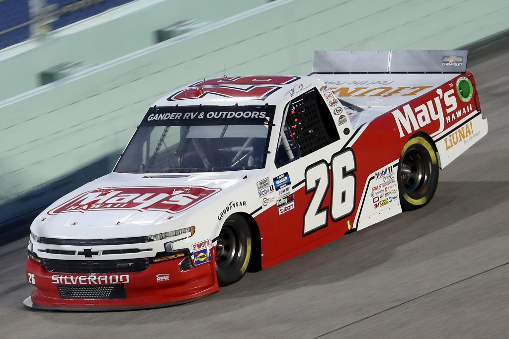 HOMESTEAD, FLORIDA - JUNE 13: Tyler Ankrum, driver of the #26 Liuna! Chevrolet, races during the NASCAR Gander RV & Outdoors Truck Series Baptist Health 200 at Homestead-Miami Speedway on June 13, 2020 in Homestead, Florida. (Photo by Chris Graythen/Getty Images) | Getty Images