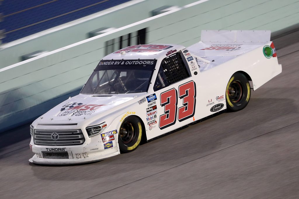 HOMESTEAD, FLORIDA - JUNE 13: Gray Gaulding, driver of the #33 Toyota, races during the NASCAR Gander RV & Outdoors Truck Series Baptist Health 200 at Homestead-Miami Speedway on June 13, 2020 in Homestead, Florida. (Photo by Chris Graythen/Getty Images) | Getty Images