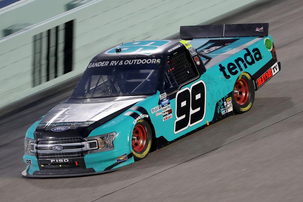HOMESTEAD, FLORIDA - JUNE 13: Ben Rhodes, driver of the #99 Tenda Pet Care Ford, races during the NASCAR Gander RV & Outdoors Truck Series Baptist Health 200 at Homestead-Miami Speedway on June 13, 2020 in Homestead, Florida. (Photo by Chris Graythen/Getty Images) | Getty Images