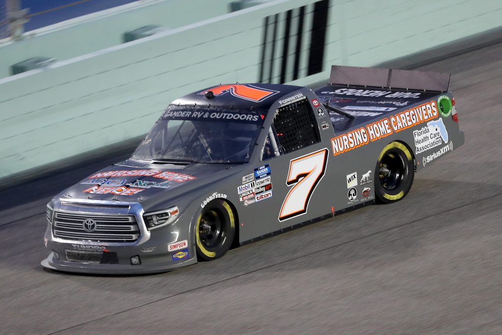 HOMESTEAD, FLORIDA - JUNE 13: Korbin Forrister, driver of the #7 Healthcare Heroes Toyota, races during the NASCAR Gander RV & Outdoors Truck Series Baptist Health 200 at Homestead-Miami Speedway on June 13, 2020 in Homestead, Florida. (Photo by Chris Graythen/Getty Images) | Getty Images