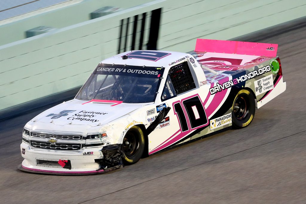 HOMESTEAD, FLORIDA - JUNE 13: Jennifer Jo Cobb, driver of the #10 Fastener Supply Company Chevrolet, races during the NASCAR Gander RV & Outdoors Truck Series Baptist Health 200 at Homestead-Miami Speedway on June 13, 2020 in Homestead, Florida. (Photo by Chris Graythen/Getty Images) | Getty Images