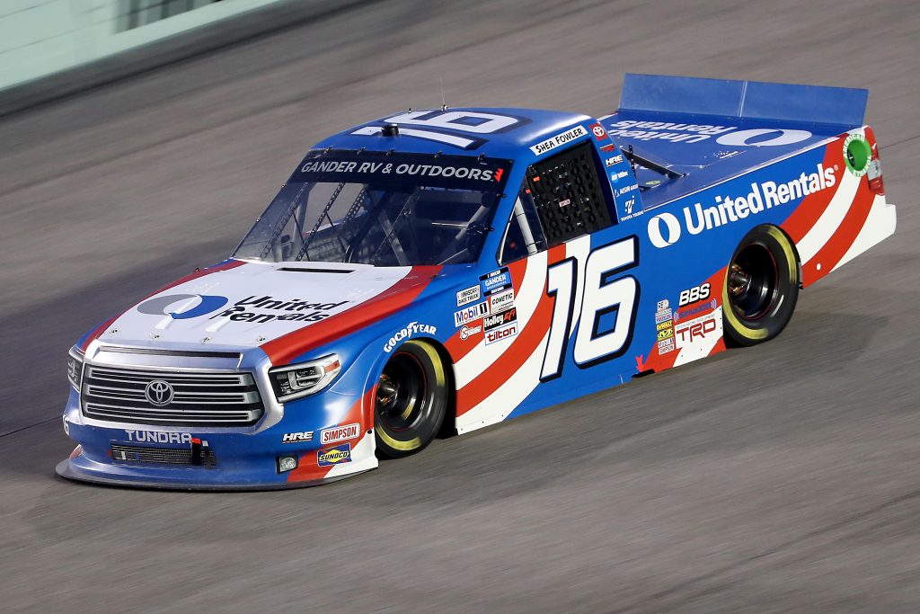 HOMESTEAD, FLORIDA - JUNE 13: Austin Hill, driver of the #16 United Rentals Toyota, races during the NASCAR Gander RV & Outdoors Truck Series Baptist Health 200 at Homestead-Miami Speedway on June 13, 2020 in Homestead, Florida. (Photo by Chris Graythen/Getty Images) | Getty Images