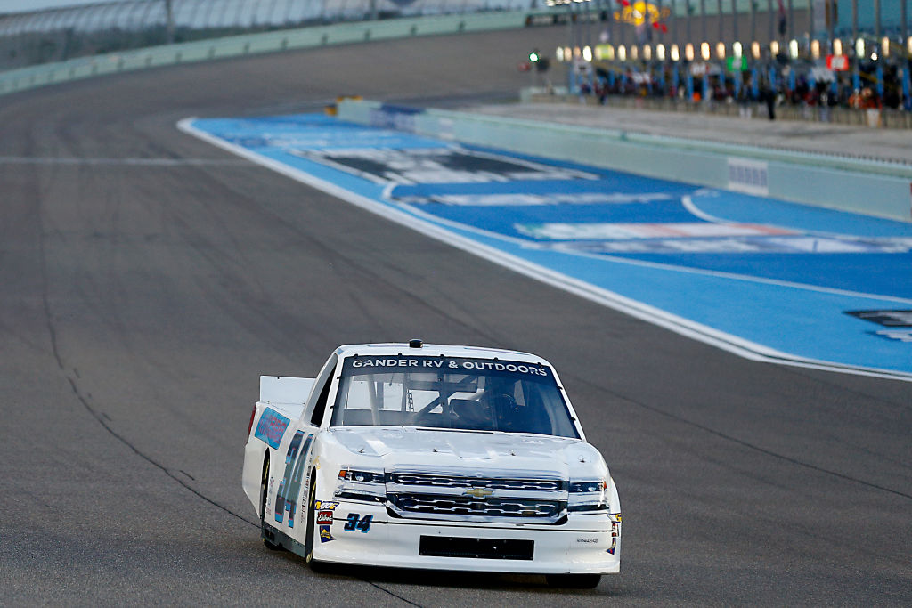 HOMESTEAD, FLORIDA - JUNE 13: Bryant Barnhill, driver of the #34 RBR Graphics Chevrolet, races during the NASCAR Gander RV & Outdoors Truck Series Baptist Health 200 at Homestead-Miami Speedway on June 13, 2020 in Homestead, Florida. (Photo by Michael Reaves/Getty Images) | Getty Images