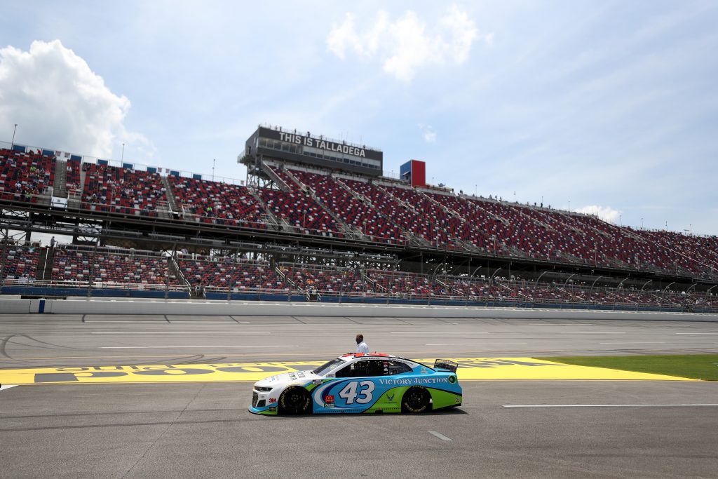 TALLADEGA, ALABAMA - JUNE 22: The #43 Victory Junction Chevrolet, driven by Bubba Wallace, sits on the grid prior to the NASCAR Cup Series GEICO 500 at Talladega Superspeedway on June 22, 2020 in Talladega, Alabama. A noose was found in the garage stall of NASCAR driver Bubba Wallace at Talladega Superspeedway a week after the organization banned the Confederate flag at its facilities. (Photo by Chris Graythen/Getty Images) | Getty Images