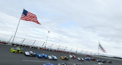TALLADEGA, ALABAMA - OCTOBER 12: Matt Crafton, driver of the #88 Black Label Bacon/Menards Ford, leads a pack of trucks during the NASCAR Gander Outdoor Truck Series Sugarlands Shine 250 at Talladega Superspeedway on October 12, 2019 in Talladega, Alabama. (Photo by Sean Gardner/Getty Images) | Getty Images