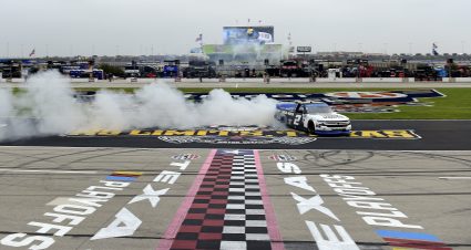 FORT WORTH, TEXAS - OCTOBER 25: Sheldon Creed, driver of the #2 Chevy Truck Month Chevrolet, celebrates with a burnout after winning the NASCAR Gander RV & Outdoors Truck Series SpeedyCash.com 400 at Texas Motor Speedway on October 25, 2020 in Fort Worth, Texas. (Photo by Jared C. Tilton/Getty Images) | Getty Images
