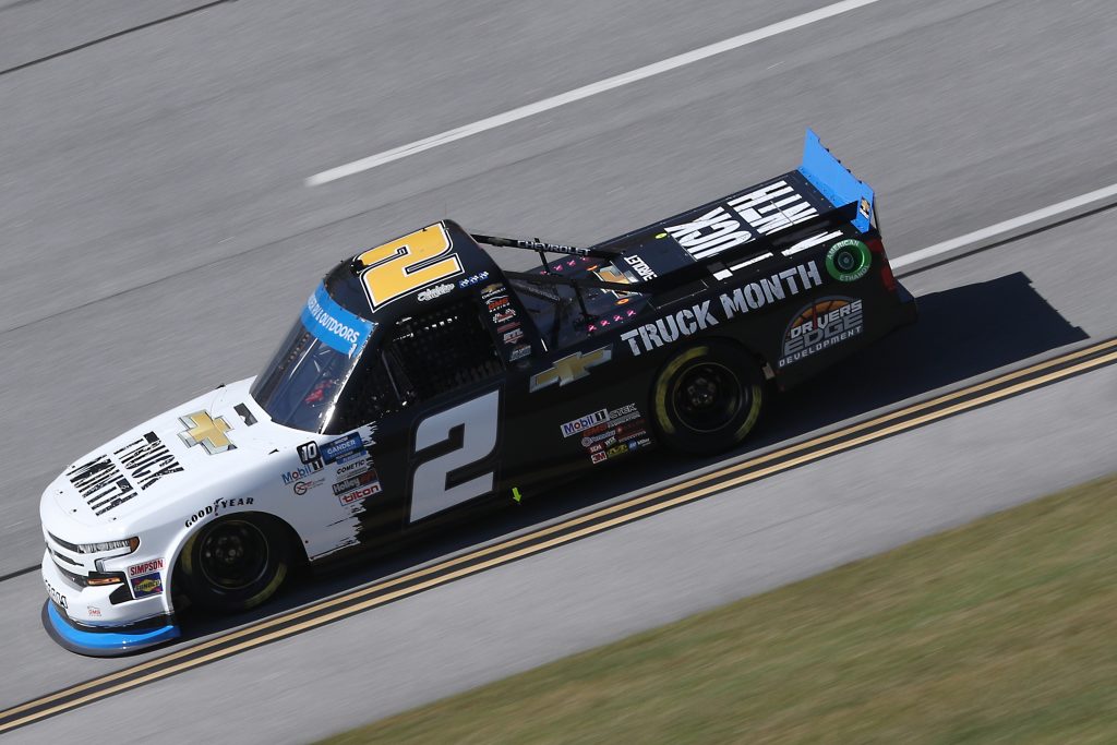 TALLADEGA, ALABAMA - OCTOBER 03: Sheldon Creed, driver of the #2 Chevy Truck Month Chevrolet, drives during the NASCAR Gander RV & Outdoors Truck Series Chevy Silverado 250 at Talladega Superspeedway on October 03, 2020 in Talladega, Alabama. (Photo by Chris Graythen/Getty Images) | Getty Images