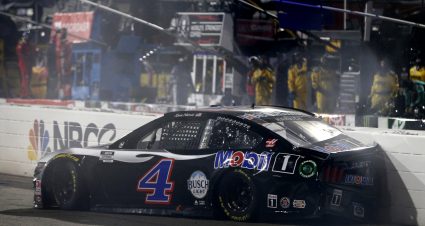 MARTINSVILLE, VIRGINIA - NOVEMBER 01: Kevin Harvick, driver of the #4 Mobil 1 Ford, hits the wall after an on-track incident on the last lap of the NASCAR Cup Series Xfinity 500 at Martinsville Speedway on November 01, 2020 in Martinsville, Virginia. (Photo by Brian Lawdermilk/Getty Images) | Getty Images