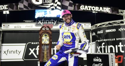 MARTINSVILLE, VIRGINIA - NOVEMBER 01: Chase Elliott, driver of the #9 NAPA Auto Parts Chevrolet, celebrates in victory lane after winning  the NASCAR Cup Series Xfinity 500 at Martinsville Speedway on November 01, 2020 in Martinsville, Virginia. (Photo by Jared C. Tilton/Getty Images) | Getty Images