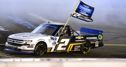 AVONDALE, ARIZONA - NOVEMBER 06: Sheldon Creed, driver of the #2 Chevy Accessories/Trench Shoring Chevrolet, celebrates after winning  the NASCAR Gander RV & Outdoors Truck Series Lucas Oil 150 at Phoenix Raceway on November 06, 2020 in Avondale, Arizona. (Photo by Jared C. Tilton/Getty Images) | Getty Images