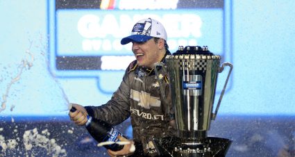 AVONDALE, ARIZONA - NOVEMBER 06: Sheldon Creed, driver of the #2 Chevy Accessories/Trench Shoring Chevrolet, celebrates in victory lane after winning the NASCAR Gander RV & Outdoors Truck Series Lucas Oil 150  and the NASCAR Gander RV & Outdoors Truck Series Championship at Phoenix Raceway on November 06, 2020 in Avondale, Arizona. (Photo by Chris Graythen/Getty Images) | Getty Images