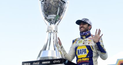 AVONDALE, ARIZONA - NOVEMBER 08: Chase Elliott, driver of the #9 NAPA Auto Parts Chevrolet, celebrates in victory lane after winning the NASCAR Cup Series Season Finale 500 and the 2020 NASCAR Cup Series Championship at Phoenix Raceway on November 08, 2020 in Avondale, Arizona. (Photo by Jared C. Tilton/Getty Images) | Getty Images