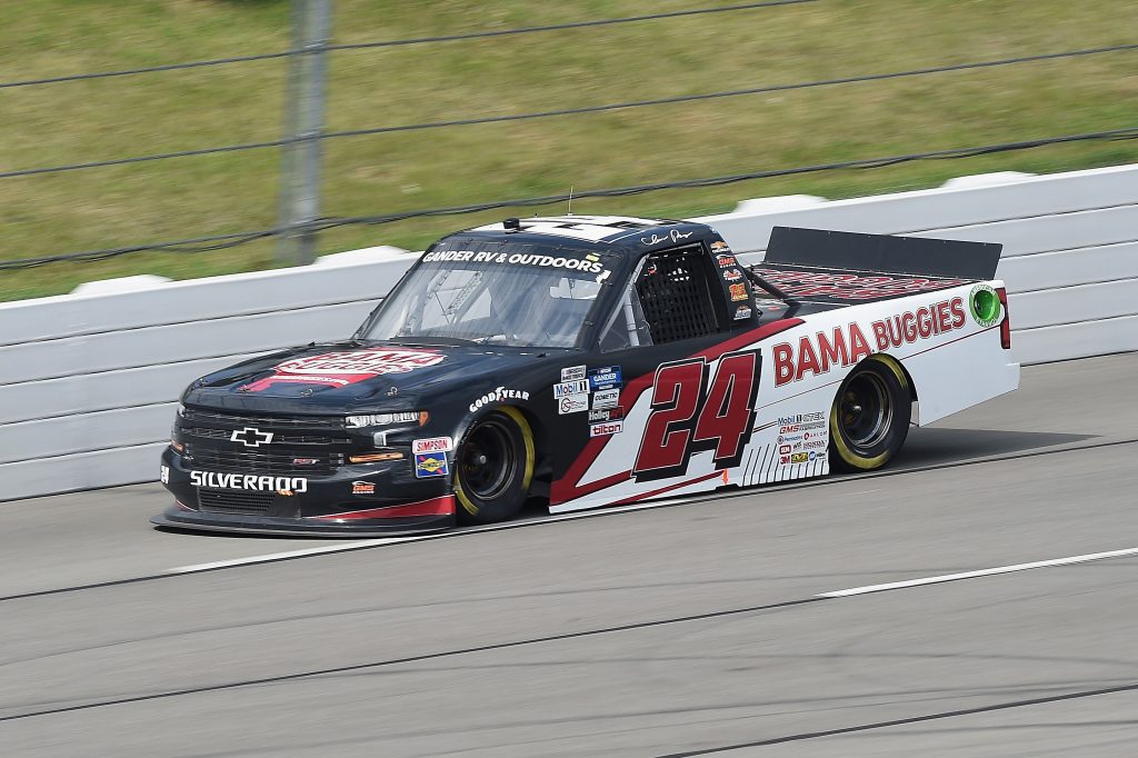 LONG POND, PENNSYLVANIA - JUNE 28: Chase Purdy, driver of the #24 BAMABUGGIES.com Chevrolet, drives during the NASCAR Gander RV & Outdoors Truck Series Pocono Organics 150 to benefit Farm Aid at Pocono Raceway on June 28, 2020 in Long Pond, Pennsylvania. (Photo by Jared C. Tilton/Getty Images) | Getty Images