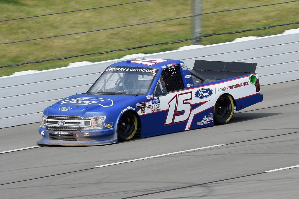 LONG POND, PENNSYLVANIA - JUNE 28: Tanner Gray, driver of the #15 Ford Performance Ford, drives during the NASCAR Gander RV & Outdoors Truck Series Pocono Organics 150 to benefit Farm Aid at Pocono Raceway on June 28, 2020 in Long Pond, Pennsylvania. (Photo by Jared C. Tilton/Getty Images) | Getty Images