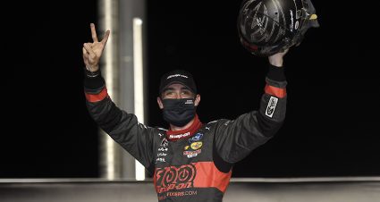 SPARTA, KENTUCKY - JULY 10: Austin Cindric, driver of the #22 Snap-On Ford, celebrates in Victory Lane after winning  the NASCAR Xfinity Series Alsco 300 at Kentucky Speedway on July 10, 2020 in Sparta, Kentucky. (Photo by Jared C. Tilton/Getty Images) | Getty Images