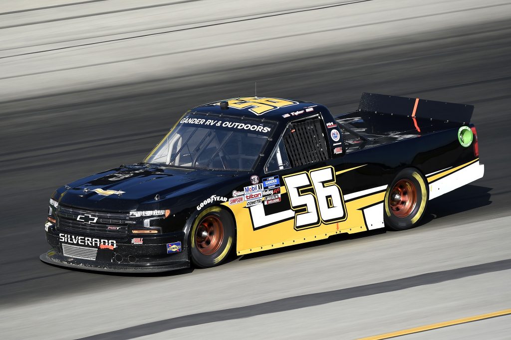 SPARTA, KENTUCKY - JULY 11: Tyler Hill, driver of the #56 Hill Motorsports Chevrolet, drives during the NASCAR Gander RV & Outdoors Truck Series Buckle Up In Your Truck 225 at Kentucky Speedway on July 11, 2020 in Sparta, Kentucky. (Photo by Jared C. Tilton/Getty Images) | Getty Images