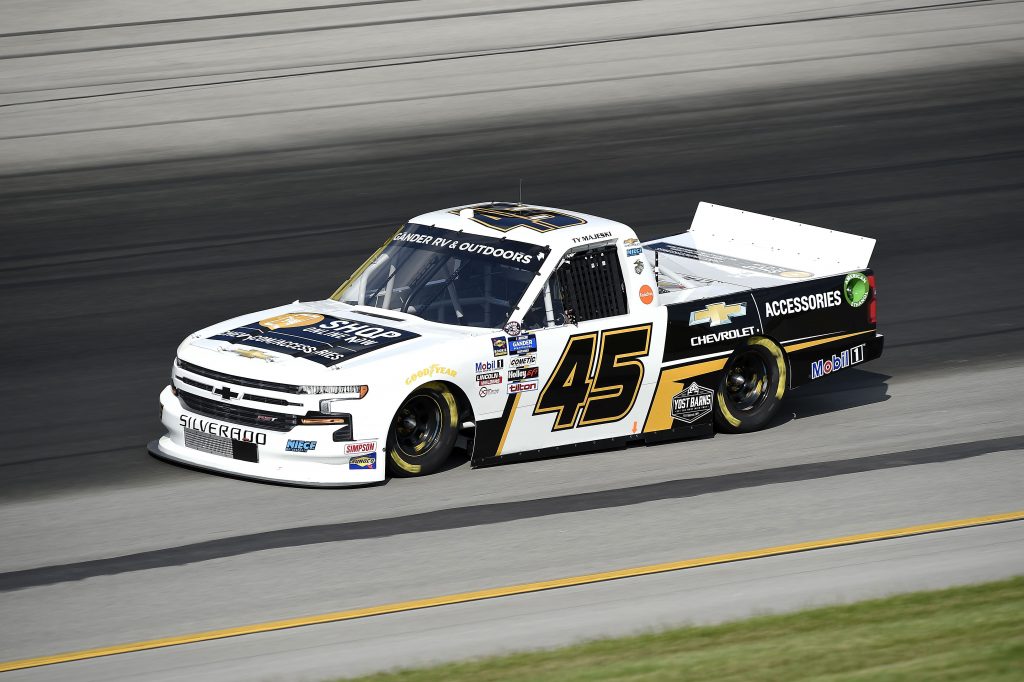 SPARTA, KENTUCKY - JULY 11: Ty Majeski, driver of the #45 Chevrolet Accessories Chevrolet, drives during the NASCAR Gander RV & Outdoors Truck Series Buckle Up In Your Truck 225 at Kentucky Speedway on July 11, 2020 in Sparta, Kentucky. (Photo by Jared C. Tilton/Getty Images) | Getty Images