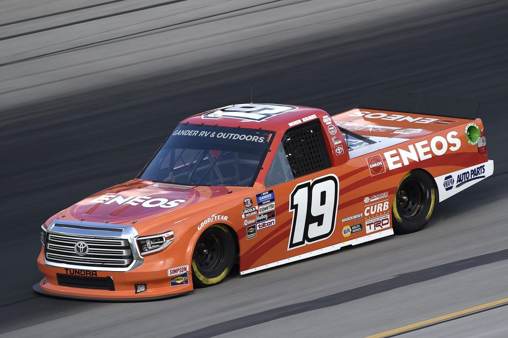 SPARTA, KENTUCKY - JULY 11: Derek Kraus, driver of the #19 ENEOS Toyota, drives during the NASCAR Gander RV & Outdoors Truck Series Buckle Up In Your Truck 225 at Kentucky Speedway on July 11, 2020 in Sparta, Kentucky. (Photo by Jared C. Tilton/Getty Images) | Getty Images