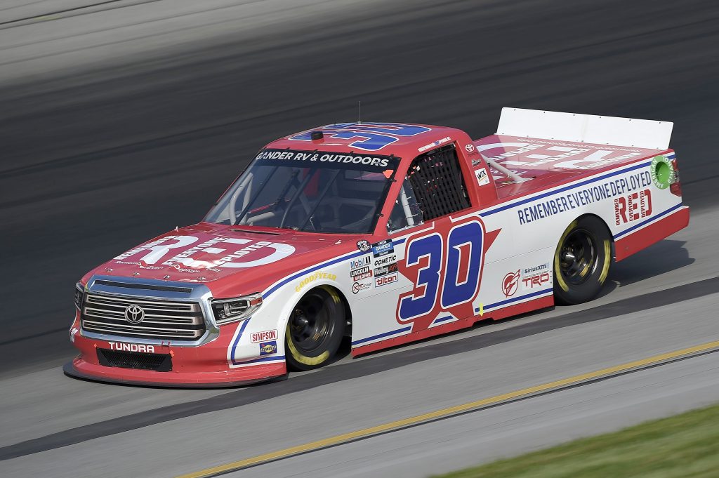 SPARTA, KENTUCKY - JULY 11: Brennan Poole, driver of the #30 RememberEveryoneDeployed.org Toyota, drives during the NASCAR Gander RV & Outdoors Truck Series Buckle Up In Your Truck 225 at Kentucky Speedway on July 11, 2020 in Sparta, Kentucky. (Photo by Jared C. Tilton/Getty Images) | Getty Images