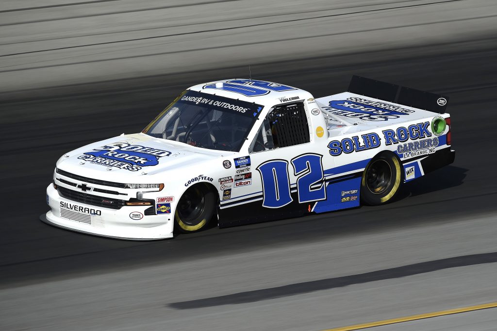 SPARTA, KENTUCKY - JULY 11: Tate Fogleman, driver of the #02 Solid Rock Carriers Chevrolet, drives during the NASCAR Gander RV & Outdoors Truck Series Buckle Up In Your Truck 225 at Kentucky Speedway on July 11, 2020 in Sparta, Kentucky. (Photo by Jared C. Tilton/Getty Images) | Getty Images