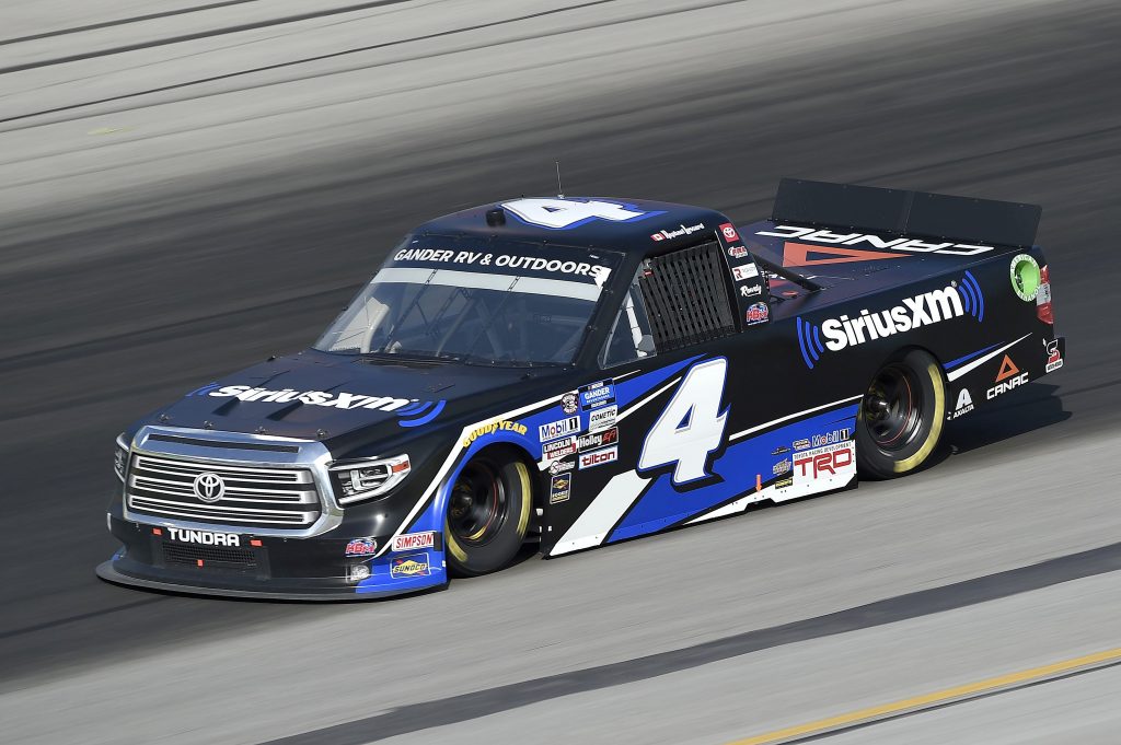 SPARTA, KENTUCKY - JULY 11: Raphael Lessard, driver of the #4 SiriusXM Toyota, drives during the NASCAR Gander RV & Outdoors Truck Series Buckle Up In Your Truck 225 at Kentucky Speedway on July 11, 2020 in Sparta, Kentucky. (Photo by Jared C. Tilton/Getty Images) | Getty Images