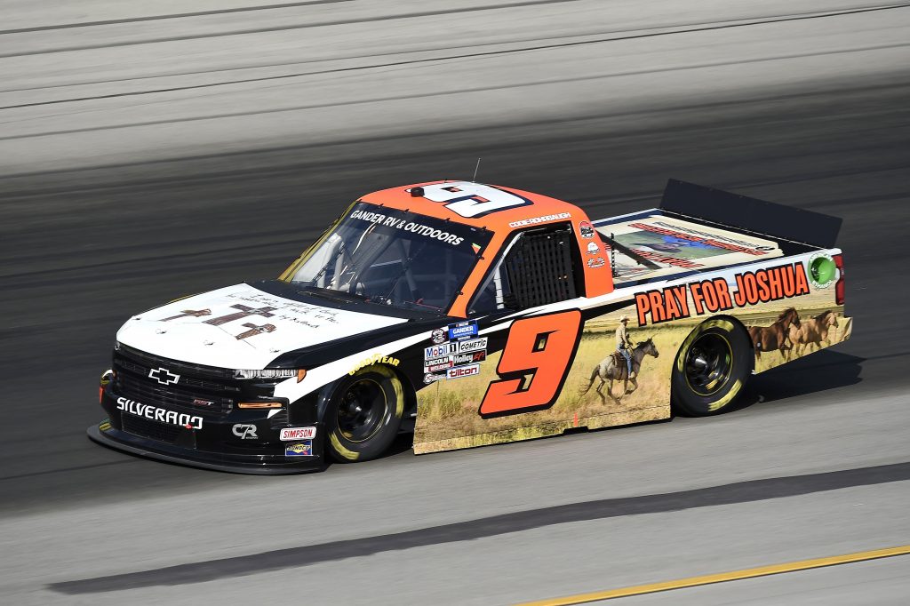 SPARTA, KENTUCKY - JULY 11: Codie Rohrbaugh, driver of the #9 Grant County Mulch Chevrolet, drives during the NASCAR Gander RV & Outdoors Truck Series Buckle Up In Your Truck 225 at Kentucky Speedway on July 11, 2020 in Sparta, Kentucky. (Photo by Jared C. Tilton/Getty Images) | Getty Images