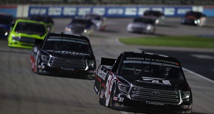 FORT WORTH, TEXAS - JULY 18: Kyle Busch, driver of the #51 Cessna Toyota, leads the field during the NASCAR Gander RV & Outdoors Truck Series Vankor 350 at Texas Motor Speedway on July 18, 2020 in Fort Worth, Texas. (Photo by Tom Pennington/Getty Images) | Getty Images