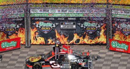 FORT WORTH, TEXAS - JULY 19: Austin Dillon, driver of the #3 Bass Pro Shops Chevrolet, celebrates in Victory Lane after winning the NASCAR Cup Series O'Reilly Auto Parts 500 at Texas Motor Speedway on July 19, 2020 in Fort Worth, Texas. (Photo by Tom Pennington/Getty Images) | Getty Images