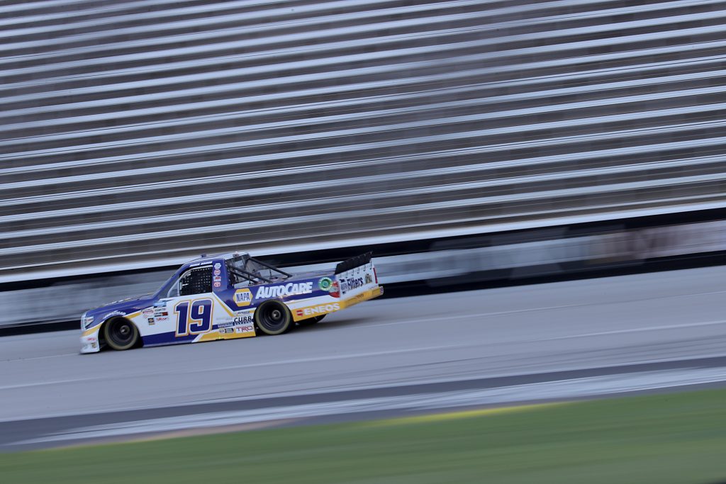 FORT WORTH, TEXAS - JULY 18: `Derek Kraus, driver of the #19 NAPA AUTOCARE Toyota, races during the NASCAR Gander RV & Outdoors Truck Series Vankor 350 at Texas Motor Speedway on July 18, 2020 in Fort Worth, Texas. (Photo by Chris Graythen/Getty Images) | Getty Images