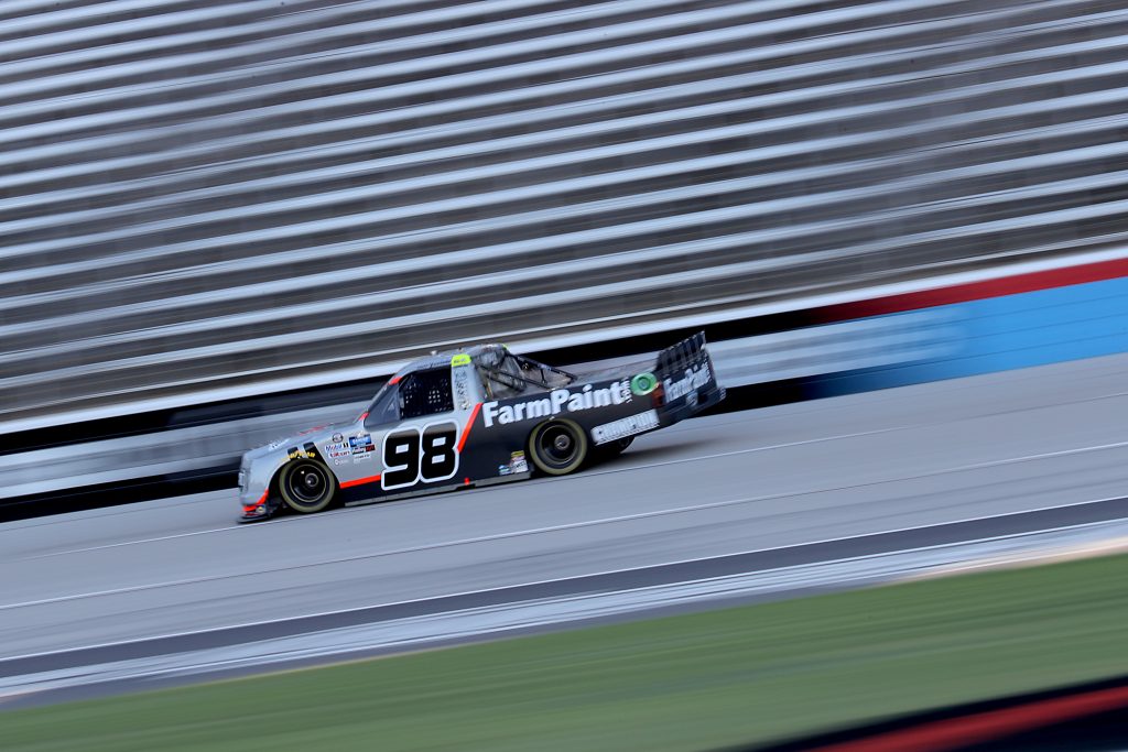 FORT WORTH, TEXAS - JULY 18: Grant Enfinger, driver of the #98 Ford, races during the NASCAR Gander RV & Outdoors Truck Series Vankor 350 at Texas Motor Speedway on July 18, 2020 in Fort Worth, Texas. (Photo by Chris Graythen/Getty Images) | Getty Images
