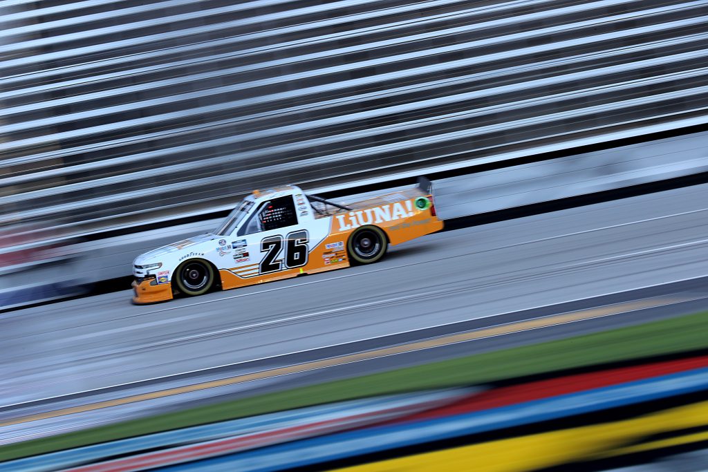 FORT WORTH, TEXAS - JULY 18: Tyler Ankrum, driver of the #26 Liuna! Chevrolet, races during the NASCAR Gander RV & Outdoors Truck Series Vankor 350 at Texas Motor Speedway on July 18, 2020 in Fort Worth, Texas. (Photo by Chris Graythen/Getty Images) | Getty Images
