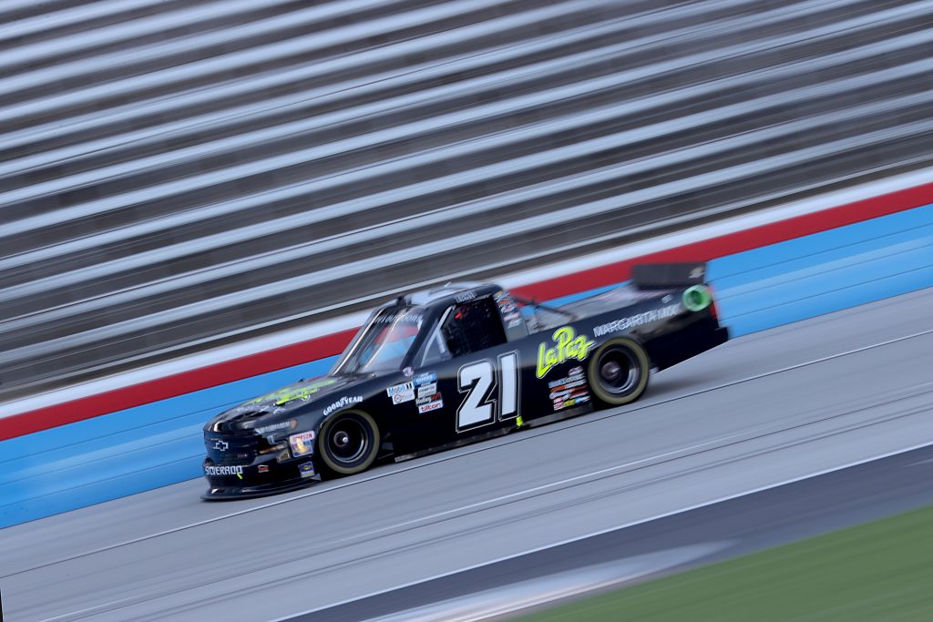 FORT WORTH, TEXAS - JULY 18: Zane Smith, driver of the #21 LaPaz Margarita Mix Chevrolet, races during the NASCAR Gander RV & Outdoors Truck Series Vankor 350 at Texas Motor Speedway on July 18, 2020 in Fort Worth, Texas. (Photo by Chris Graythen/Getty Images) | Getty Images
