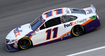 KANSAS CITY, KANSAS - JULY 23: Denny Hamlin, driver of the #11 FedEx Office Toyota, drives during the NASCAR Cup Series Super Start Batteries 400 Presented by O'Reilly Auto Parts at Kansas Speedway on July 23, 2020 in Kansas City, Kansas. (Photo by Jamie Squire/Getty Images) | Getty Images