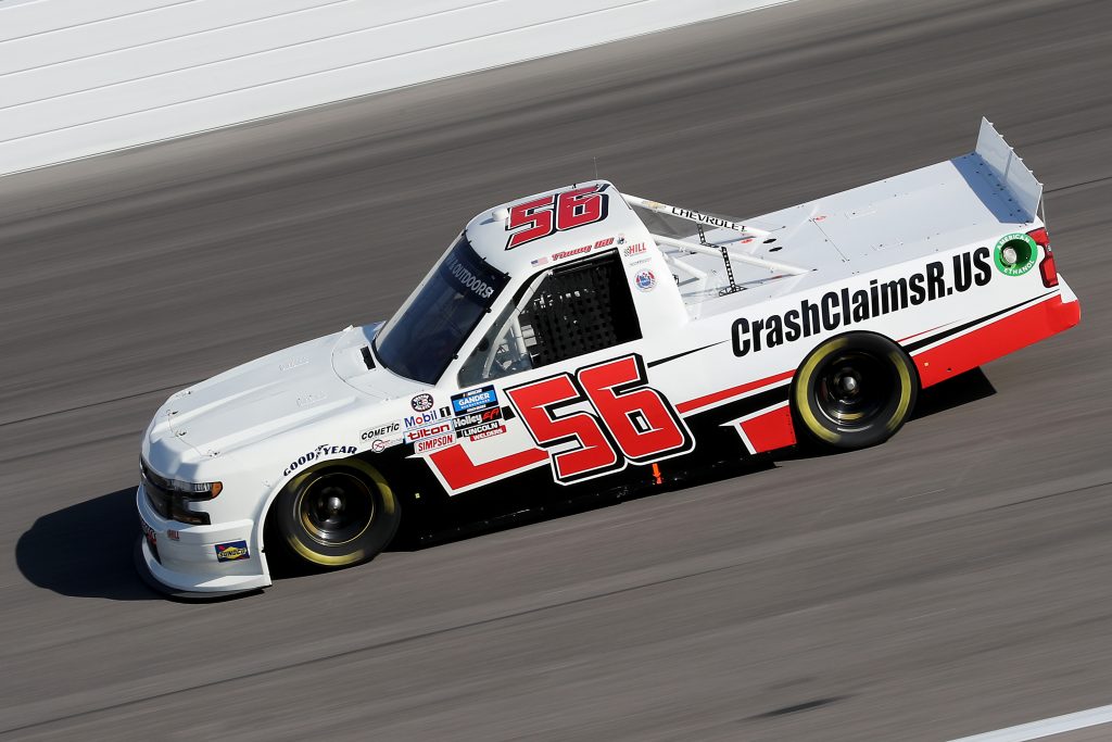 KANSAS CITY, KANSAS - JULY 24: Timmy Hill, driver of the #56 Hill Motorsports Chevrolet, drives during the NASCAR Gander RV & Outdoors Truck Series Kansas 200 at Kansas Speedway on July 24, 2020 in Kansas City, Kansas. (Photo by Jamie Squire/Getty Images) | Getty Images