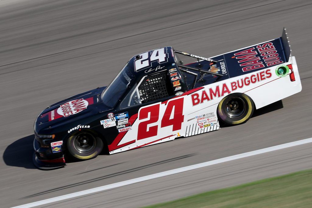 KANSAS CITY, KANSAS - JULY 24: Chase Purdy, driver of the #24 BAMABUGGIES.com Chevrolet, drives during the NASCAR Gander RV & Outdoors Truck Series Kansas 200 at Kansas Speedway on July 24, 2020 in Kansas City, Kansas. (Photo by Jamie Squire/Getty Images) | Getty Images